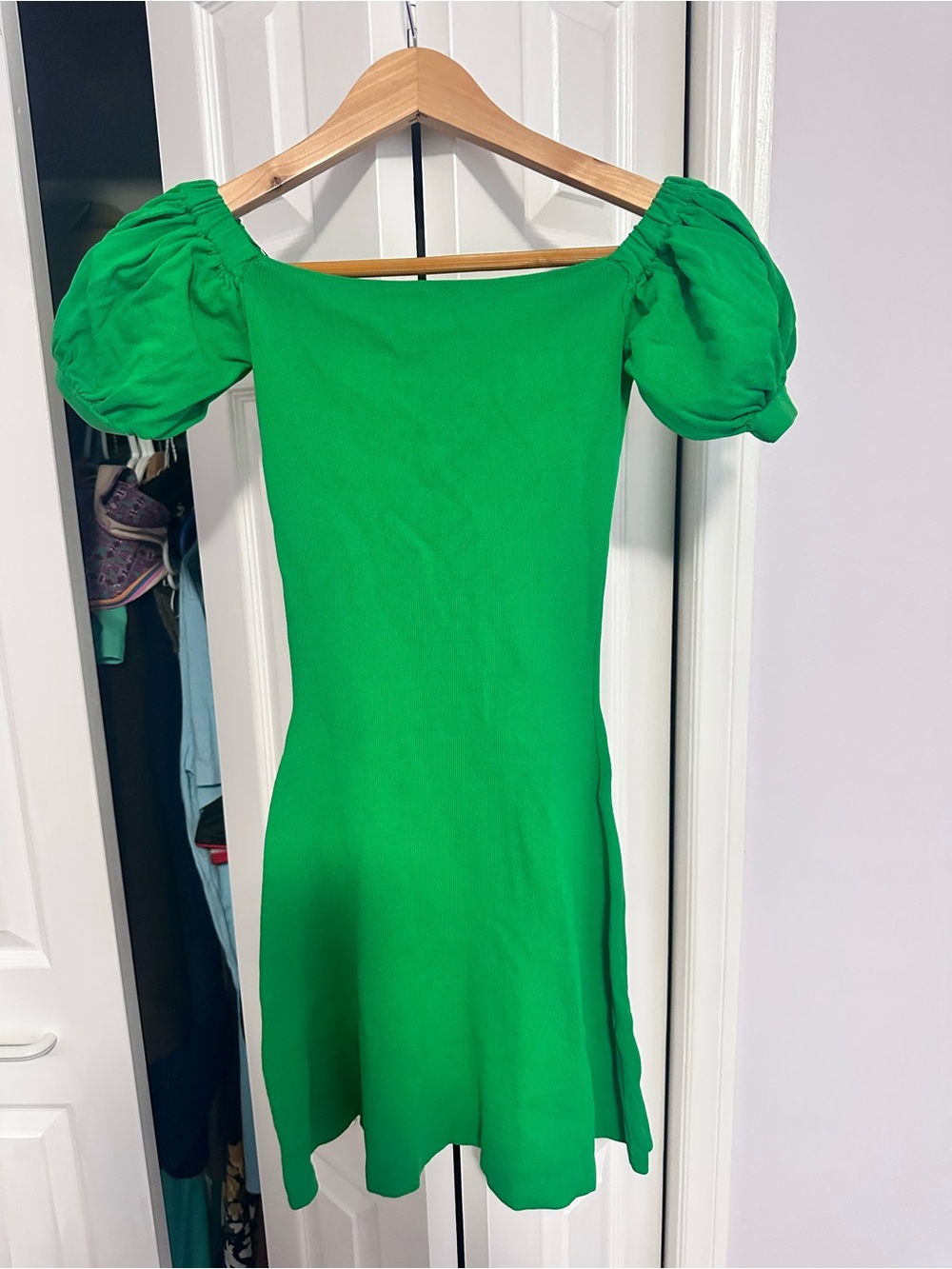 Zara Bright Green Puff-Sleeve Mini Dress